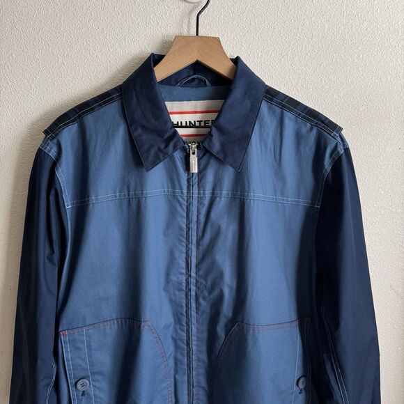 Hunter Jacket Mens Large Blue Full Zip Rain Coat Utility Outdoor Retro Collared - Picture 2 of 16